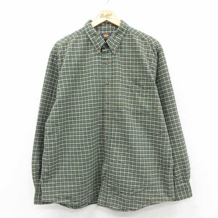 XL★古着 ルート66 長袖 シャツ メンズ 00年代 00s コットン ボタンダウン 緑他 チェック 26jan30