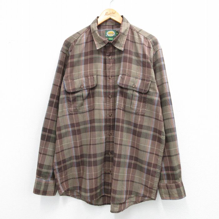 XL★古着 カベラス 長袖 シャツ メンズ 00年代 00s ヒジ当て 大きいサイズ ロング丈 茶他 チェック【spe】 26jan31