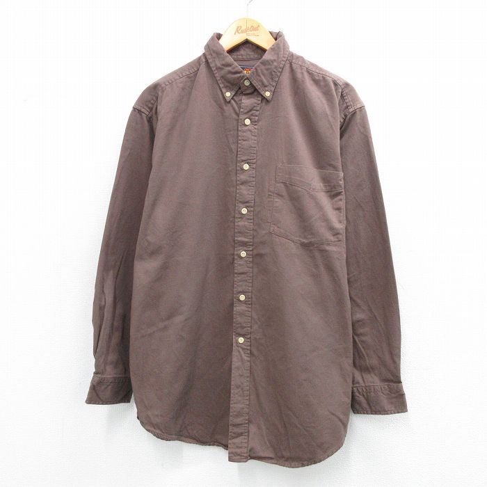 XL★古着 ルート66 長袖 シャツ メンズ 00年代 00s ロング丈 コットン ボタンダウン 茶系 26jan31