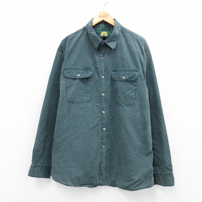 XL★古着 カベラス 長袖 シャツ メンズ 00年代 00s 大きいサイズ ロング丈 コットン 緑 内側フランネル 26jan31