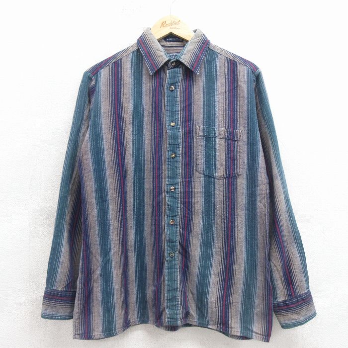 バンヒューセン 90s 長袖シャツ ストライプ ネイビー M | 古着