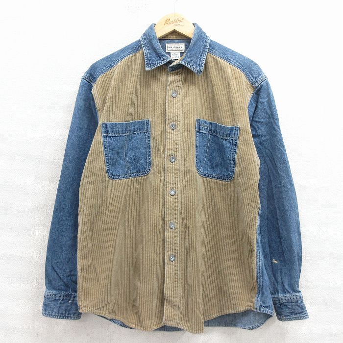L★古着 アリゾナジーンズ 長袖 シャツ メンズ 00年代 00s コーデュロイ コットン 紺 デニム【spe】 26jan31