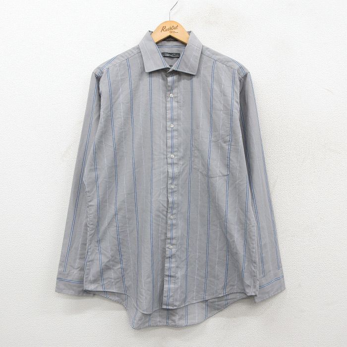 L★古着 バンヒューセン 長袖 シャツ メンズ 90年代 90s グレー他 ストライプ 26feb05