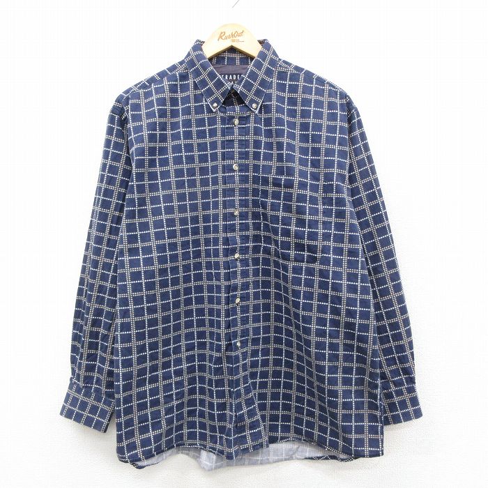 XL★古着 TRADER BAY 長袖 シャツ メンズ 00年代 00s コットン ボタンダウン 紺他 チェック【spe】 26feb05