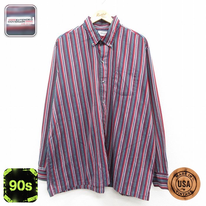 【50%OFF】90s 長袖シャツ ストライプ バーガンディ XL | 古着