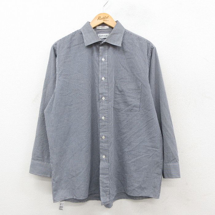 XL★古着 バンヒューセン 長袖 シャツ メンズ 90年代 90s USA製 紺他 ギンガム チェック 26feb06