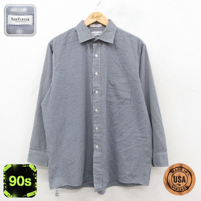 【50%OFF】バンヒューセン 90s 長袖シャツ ギンガムチェック ネイビー XL | 古着