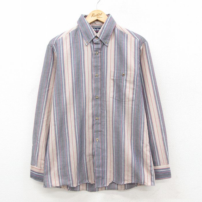 90s 長袖シャツ ストライプ ネイビー L | 古着