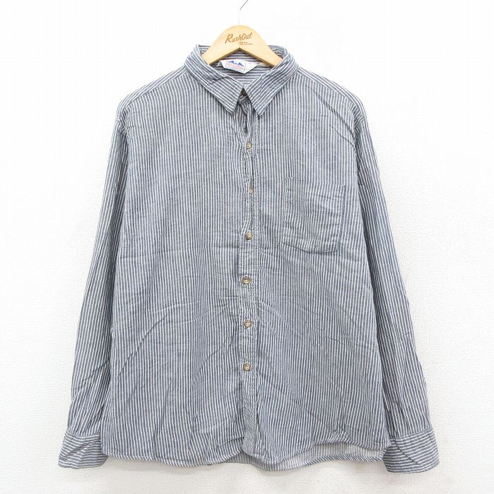 XL★古着 ダコタ 長袖 シャツ メンズ 80年代 80s コットン USA製 紺他 ストライプ 26feb06