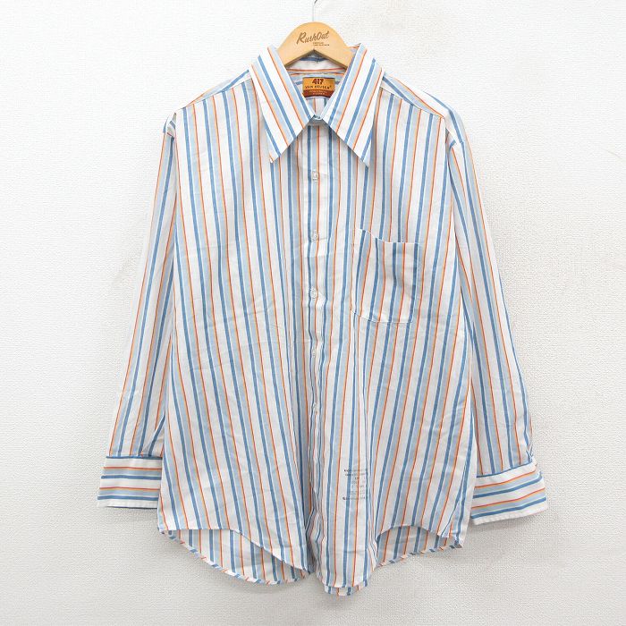 XL★古着 バンヒューセン 長袖 シャツ メンズ 70年代 70s 大きいサイズ 白他 ストライプ 26feb06