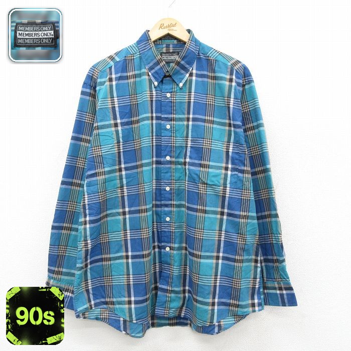 【50%OFF】メンバーズオンリー 90s 長袖シャツ チェック ネイビー XL | 古着