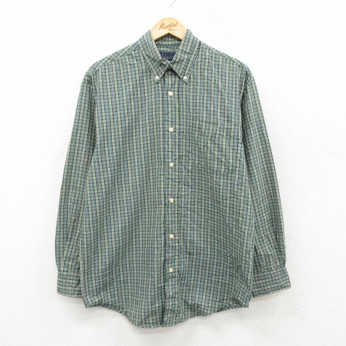 M★古着 ベーシックエディションズ 長袖 シャツ メンズ 90年代 90s ロング丈 ボタンダウン 緑他 チェック 26feb09