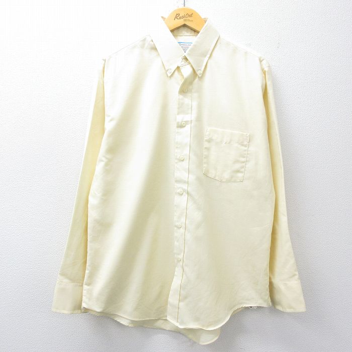 XL★古着 シアーズ 長袖 シャツ メンズ 80年代 80s ボタンダウン 薄黄 26feb10