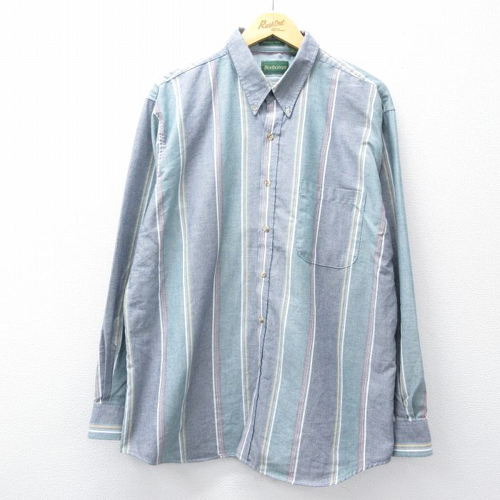 マンハッタン 90s 長袖シャツ ストライプ グリーン XL | 古着