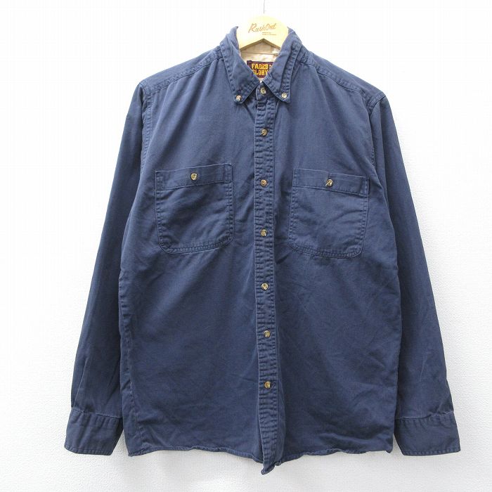 L★古着 FADED GLORY 長袖 シャツ メンズ コットン ボタンダウン 紺 26feb10