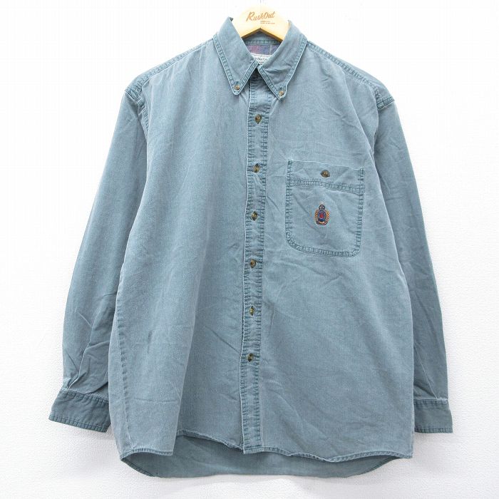 L★古着 ビューグルボーイ 長袖 シャツ メンズ 00年代 00s ワンポイントロゴ コットン ボタンダウン 緑系 26feb12