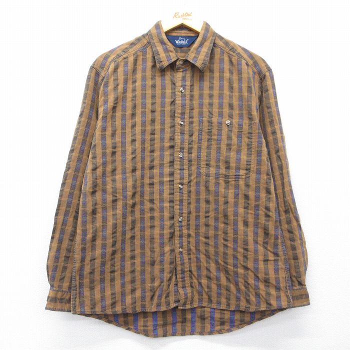 L★古着 ウールリッチ 長袖 シャツ メンズ 90年代 90s 茶他【spe】 26feb12