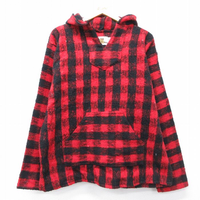 XL★古着 アースラグズ 長袖 メキシカン パーカー メンズ 90年代 90s メキシコ製 赤他 バッファロー チェック 26feb12