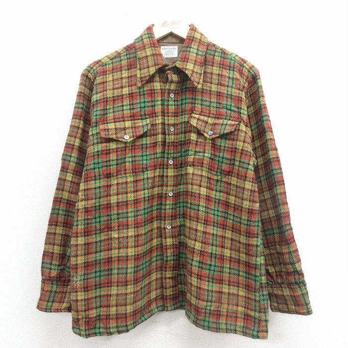 70s 長袖シャツ イエローチェック XL | 古着