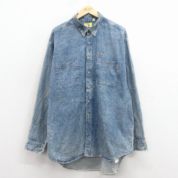 ダックヘッド 90s 長袖シャツ ワンポイントロゴ ネイビー XL | 古着