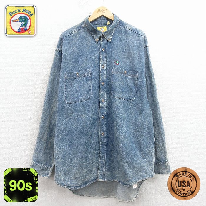【50%OFF】ダックヘッド 90s 長袖シャツ ワンポイントロゴ ネイビー XL | 古着