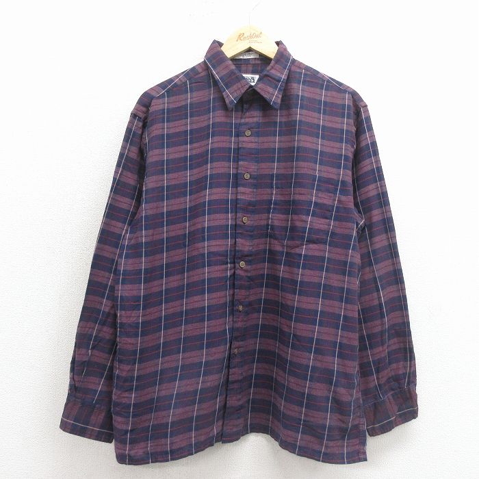 XL★古着 アロー 長袖 シャツ メンズ 00年代 00s 紺他 チェック 26feb16