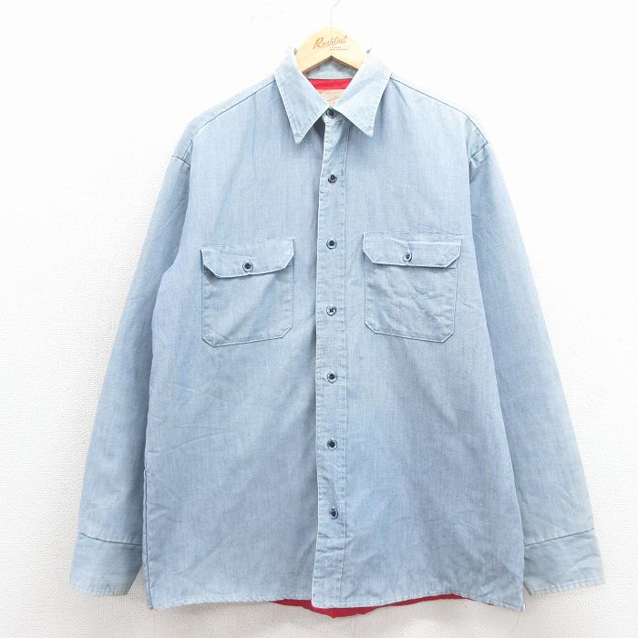 シアーズ 80s 長袖シャツ 内側キルティング ネイビー XL | 古着