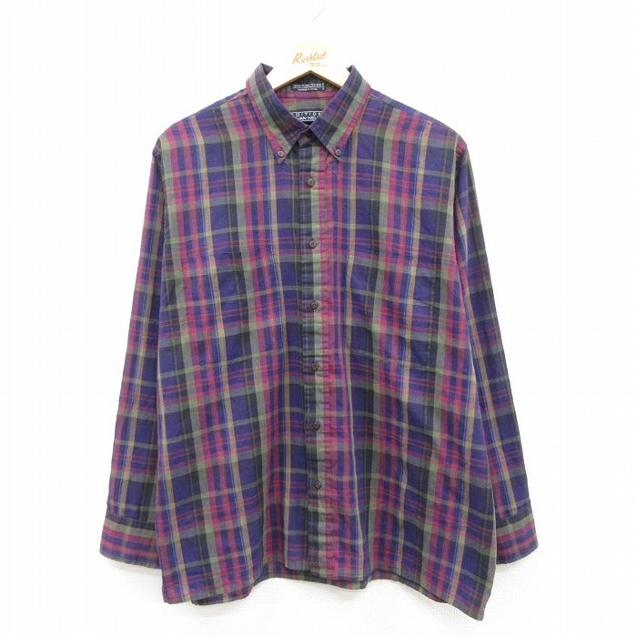 バンヒューセン 90s 長袖シャツ チェック パープル XL | 古着