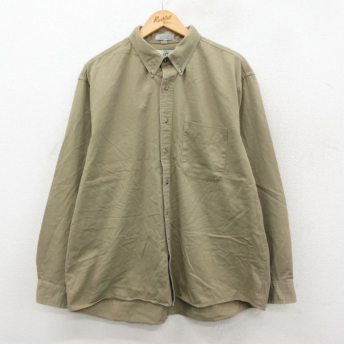 XL★古着 バンヒューセン 長袖 シャツ メンズ 90年代 90s 大きいサイズ コットン ボタンダウン ベージュ 26feb17