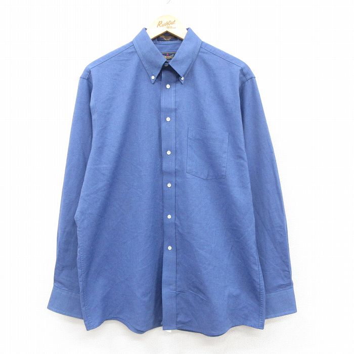 XL★古着 アロー 長袖 シャツ メンズ 90年代 90s ボタンダウン USA製 紺 26feb17