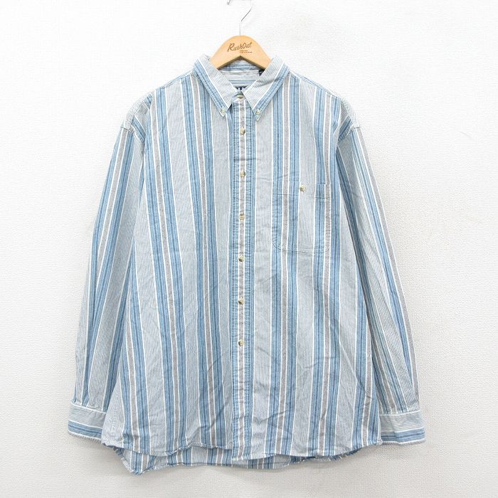XL★古着 TRADER BAY 長袖 シャツ メンズ 00年代 00s コットン ボタンダウン 白他 ストライプ 26feb17