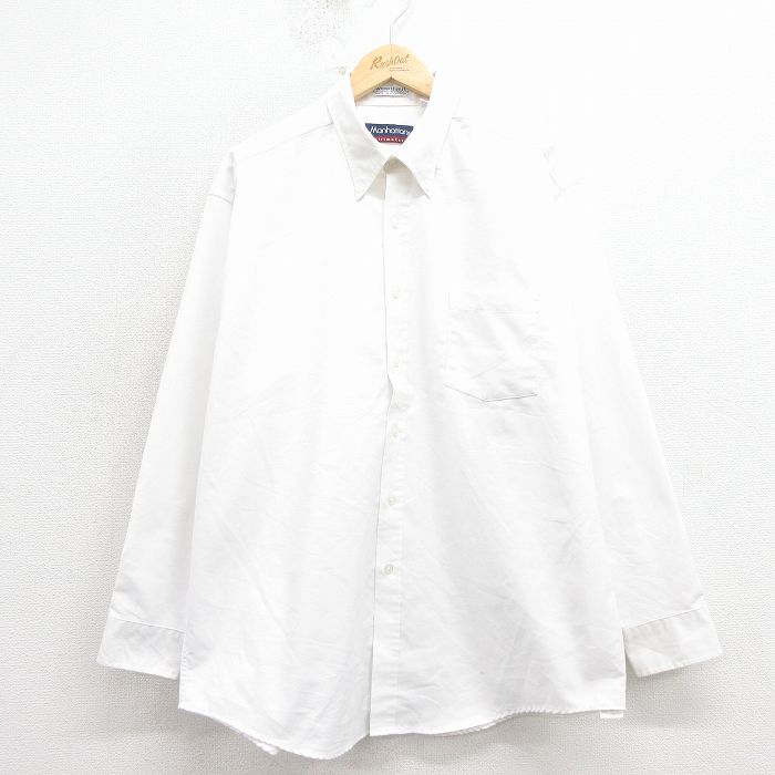 XL★古着 マンハッタン 長袖 シャツ メンズ 00年代 00s 大きいサイズ ボタンダウン 白 26feb18