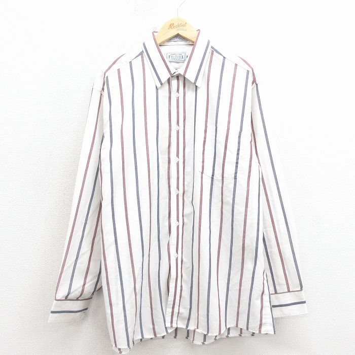 80s 長袖シャツ ストライプ ホワイト XL | 古着