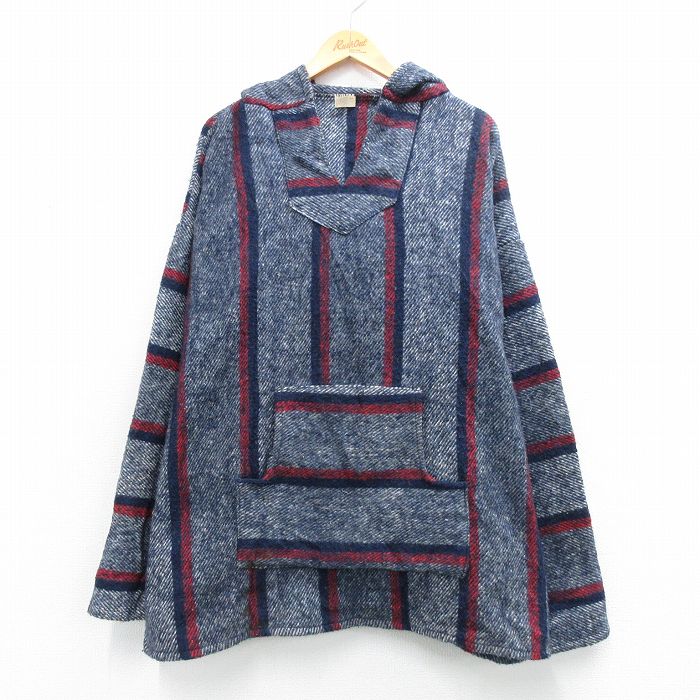 XL★古着 長袖 メキシカン パーカー メンズ メキシコ製 紺他 ストライプ 26feb24