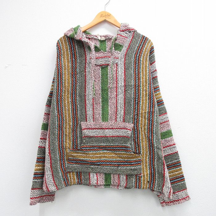 90s メキシカンパーカー ストライプ レッド L | 古着