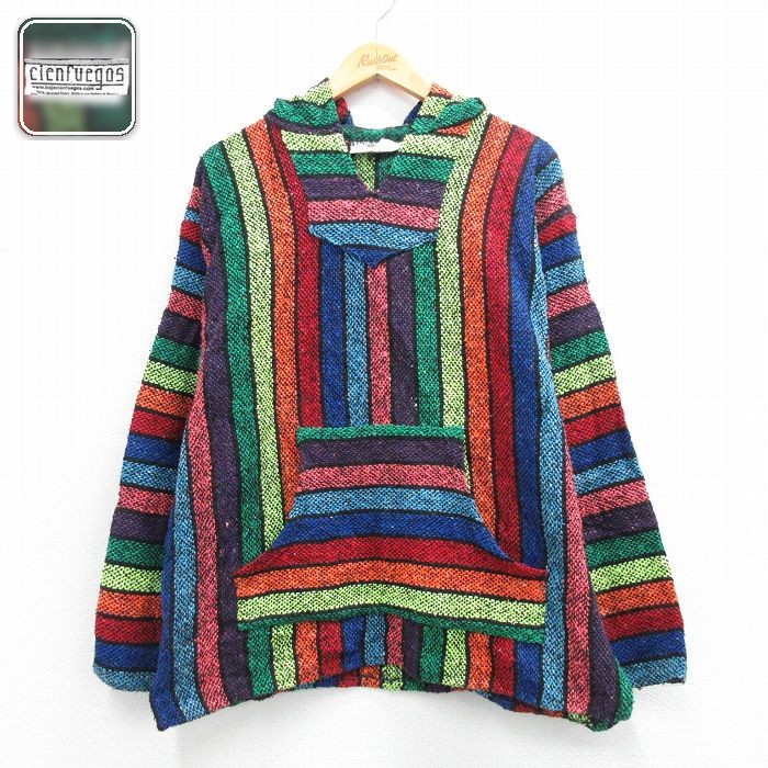 【50%OFF】長袖メキシカンパーカー ストライプ ネイビー L | 古着