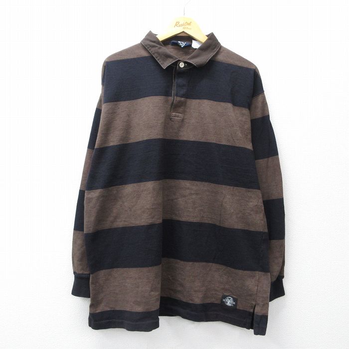 XL★古着 ウールリッチ 長袖 ラガー シャツ メンズ 90年代 90s コットン 茶他 ボーダー【spe】 26feb25