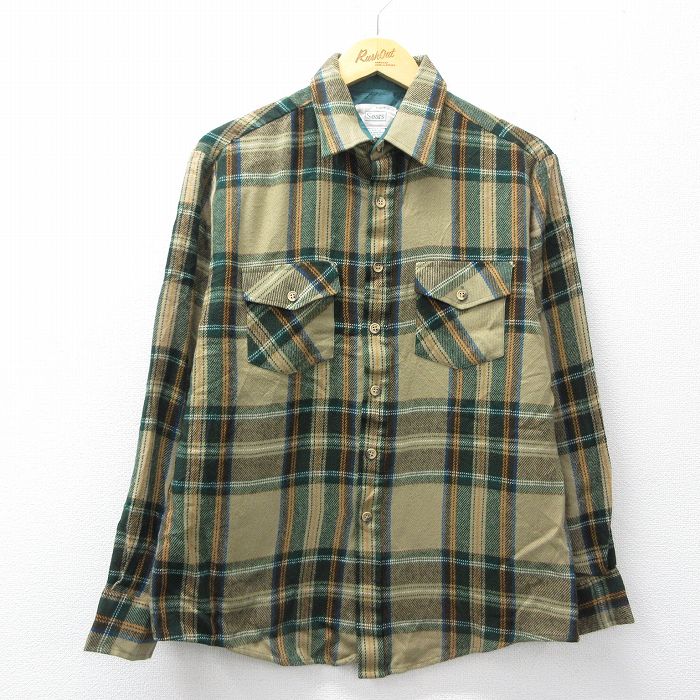 M★古着 シアーズ 長袖 シャツ メンズ 90年代 90s ベージュ系他 チェック 26feb25