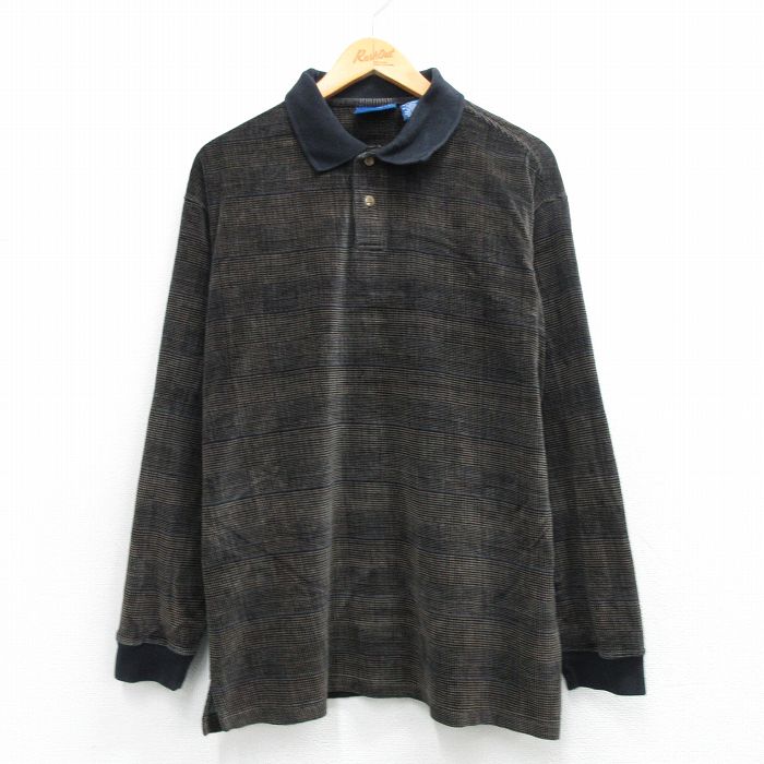 L★古着 タウンクラフト 長袖 ポロ シャツ メンズ 90年代 90s 黒他 26feb26