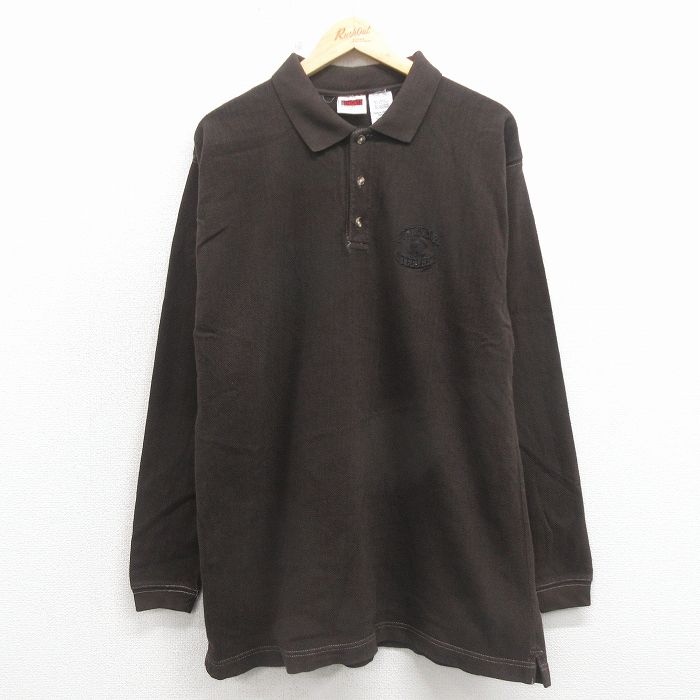 L★古着 長袖 ポロ シャツ メンズ 90年代 90s NFL ピッツバーグスティーラーズ こげ茶 アメフト スーパーボウル【spe】 26feb26