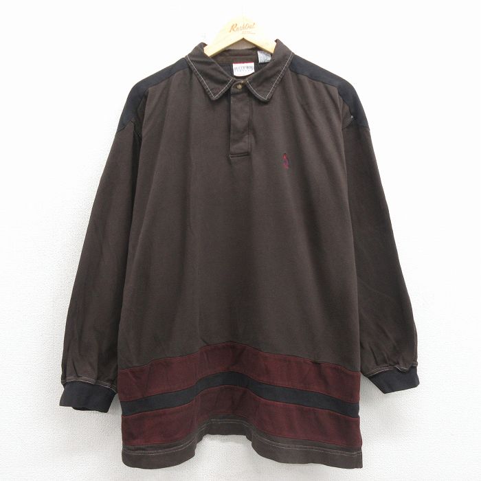 XL★古着 ビューグルボーイ 長袖 ラガー シャツ メンズ 00年代 00s ワンポイントロゴ コットン こげ茶【spe】 26feb26