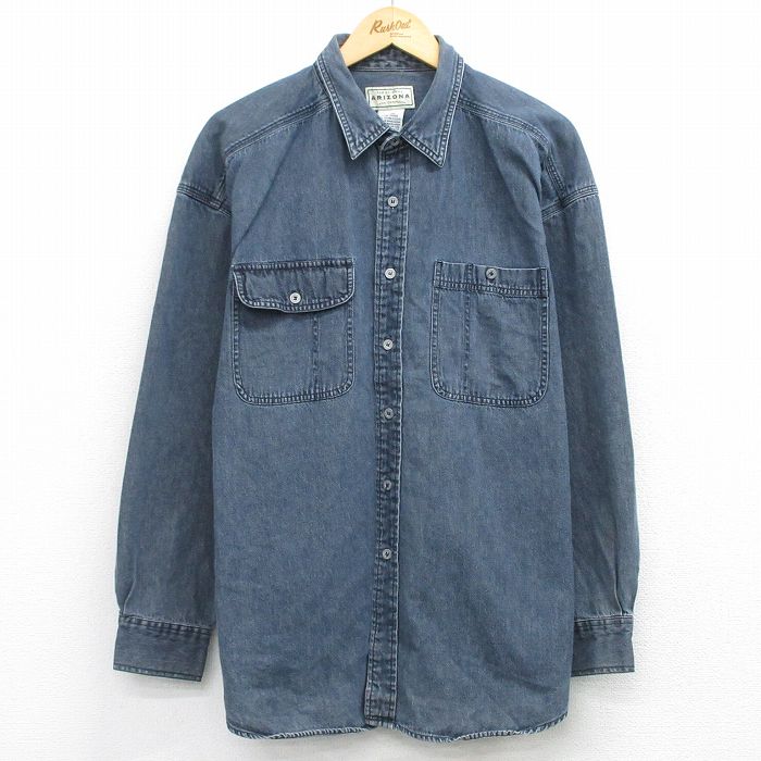 XL★古着 アリゾナ 長袖 シャツ メンズ 00年代 00s 大きいサイズ ロング丈 コットン 紺 デニム 26feb27