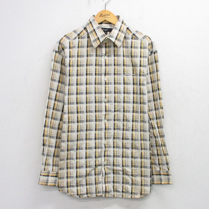 XL★古着 ショーンジョン 長袖 シャツ メンズ コットン 生成り他 チェック 26feb27