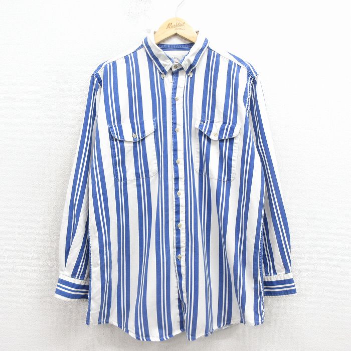 XL★古着 長袖 シャツ メンズ 00年代 00s ボタンダウン 白他 ストライプ 26feb27