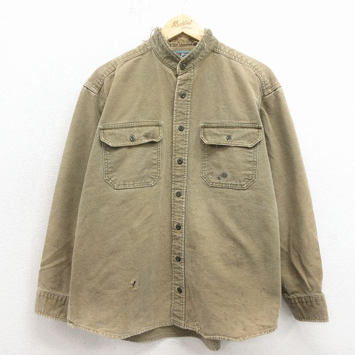 XL★古着 ウールリッチ 長袖 シャツ メンズ 90年代 90s コットン USA製 薄緑 26feb27