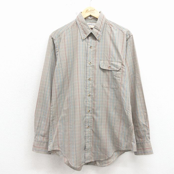 L★古着 長袖 シャツ メンズ 80年代 80s ボタンダウン グレー他 チェック 26feb27