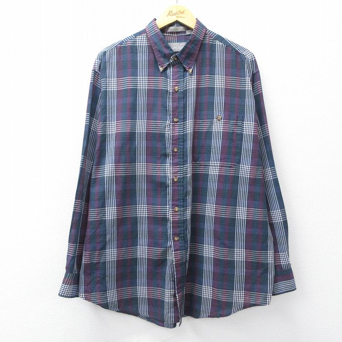90s 長袖シャツ チェック ネイビー XL | 古着