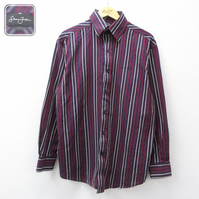【50%OFF】ショーンジョン 長袖シャツ ストライプ バーガンディ L | 古着
