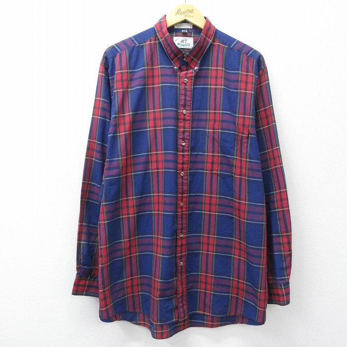 バンヒューセン 90s 長袖シャツ ネイビーチェック XL | 古着
