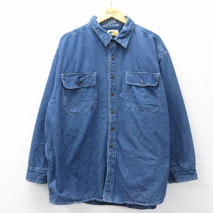 XL★古着 長袖 シャツ メンズ バスプロショップス 大きいサイズ コットン 紺 デニム 内側フリース【spe】 26feb28